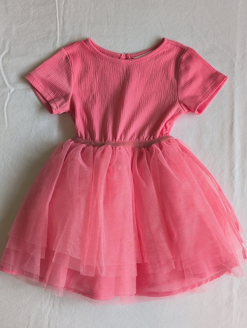 H&M Toddler Girl Coral Pink Tulle Skirt Ribbed Jersey Princess Dress Size 2T EUC